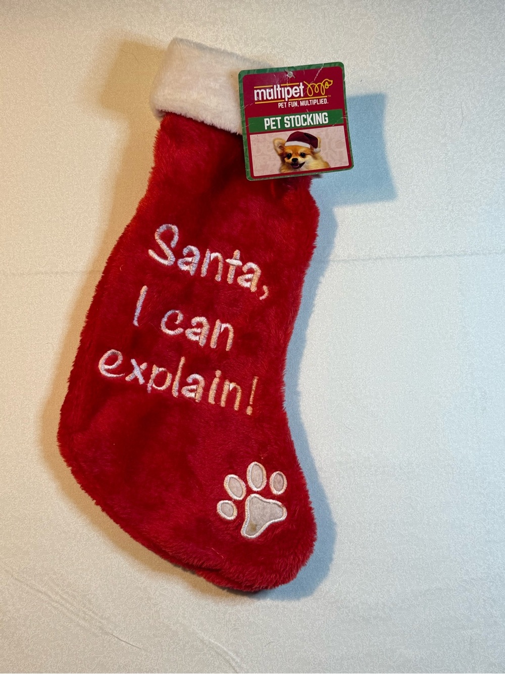 Multipet Red Dog Christmas Stocking - "Santa, I Can Explain!"